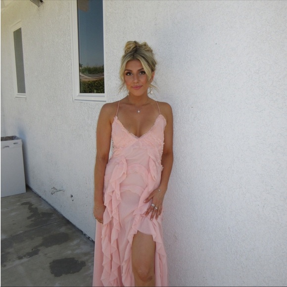 ASOS DESIGN ruffle detail cut-out cami maxi dress in pink - Picture 4 of 4